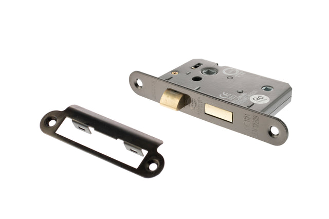 Quality image of Atlantic Radius Corner Bathroom Lock [CE] 2.5" - Black Nickel | Sku. alkrcbath25bn | available from Trade Door Handles.