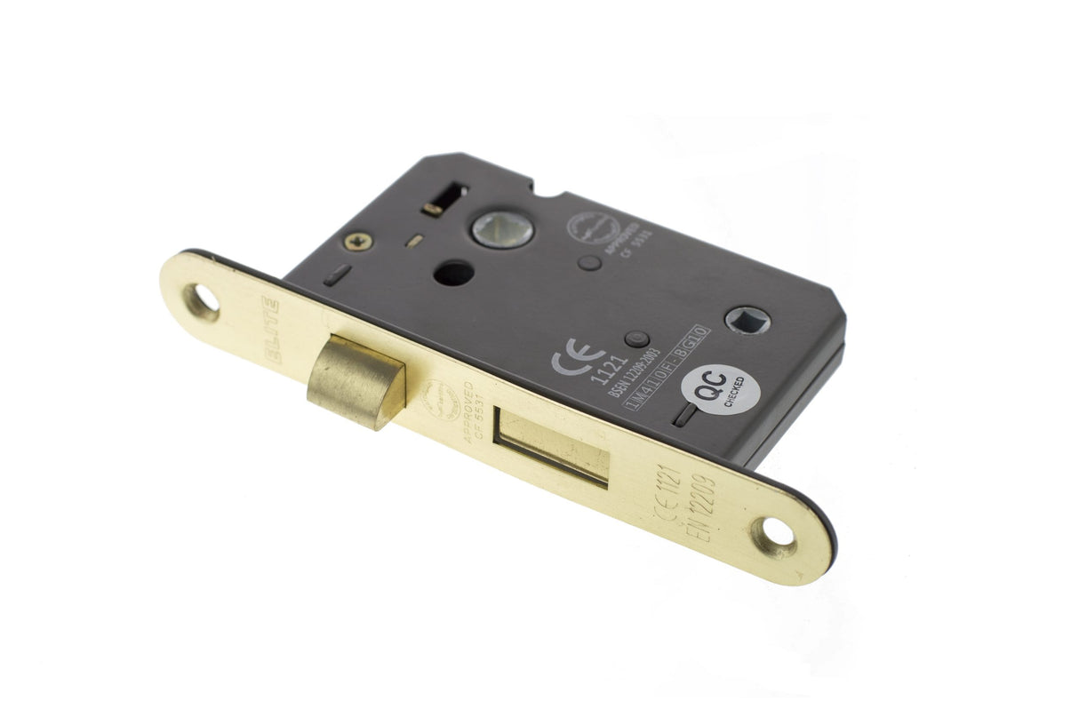 Quality image of Atlantic Radius Corner Bathroom Lock [CE] 2.5" - Satin Brass | Sku. alkrcbath25sb | available from Trade Door Handles.