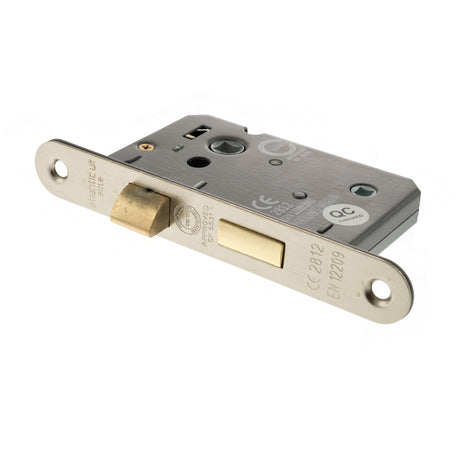 Quality image of Atlantic Radius Corner Bathroom Lock [CE] 2.5" - Satin Nickel | Sku. alkrcbath25sn | available from Trade Door Handles.