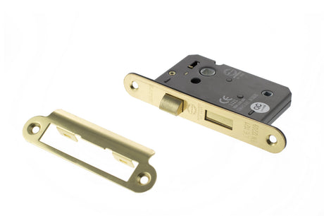 Quality image of Atlantic Radius Corner Bathroom Lock [CE] 3" - Polished Brass | Sku. alkrcbath3pb | available from Trade Door Handles.