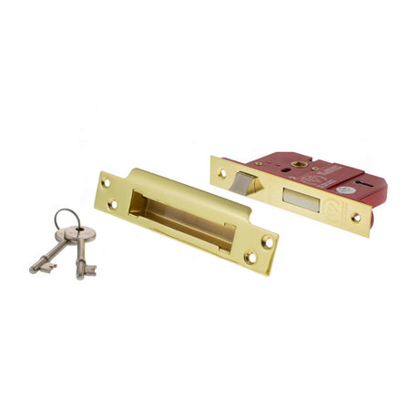 Quality image of Atlantic 5 Lever Key Sashlock [BS] Keyed Alike 2.5" - Polished Brass | Sku. alksash5lk25pbka | available from Trade Door Handles.