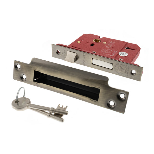 Quality image of Atlantic 5 Lever Key Sashlock [BS] 3" - Antique Brass | Sku. alksash5lk3ab | available from Trade Door Handles.
