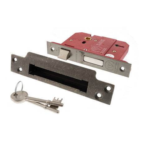 Quality image of Atlantic 5 Lever Key Sashlock [BS] Keyed Alike 3" - Distressed Silver | Sku. alksash5lk3dska | available from Trade Door Handles.