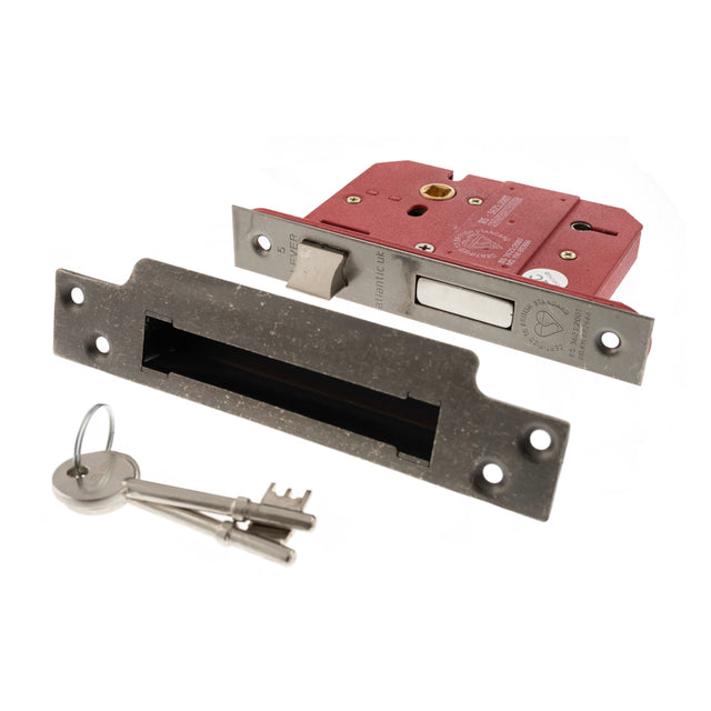 Quality image of Atlantic 5 Lever Key Sashlock [BS] Keyed Alike 3" - Distressed Silver | Sku. alksash5lk3dska | available from Trade Door Handles.