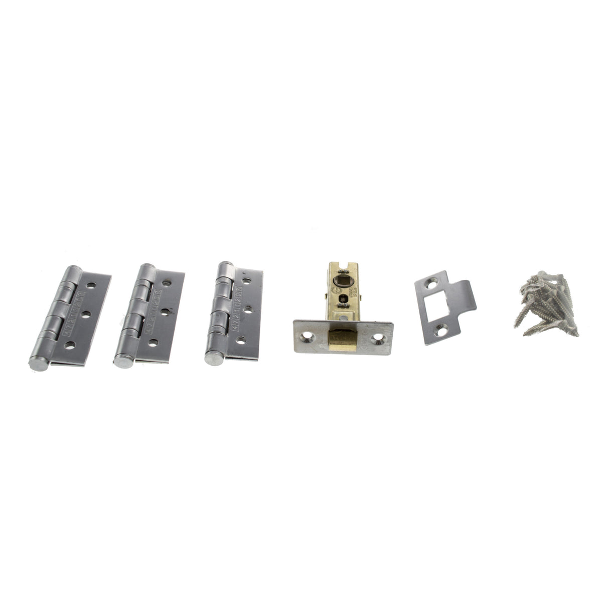 Quality image of Atlantic Latch Pack [CE] 2.5" (Latch x1) + 3"x2" (Hinge x3) - Satin Chrome | Sku. alp2532sc | available from Trade Door Handles.