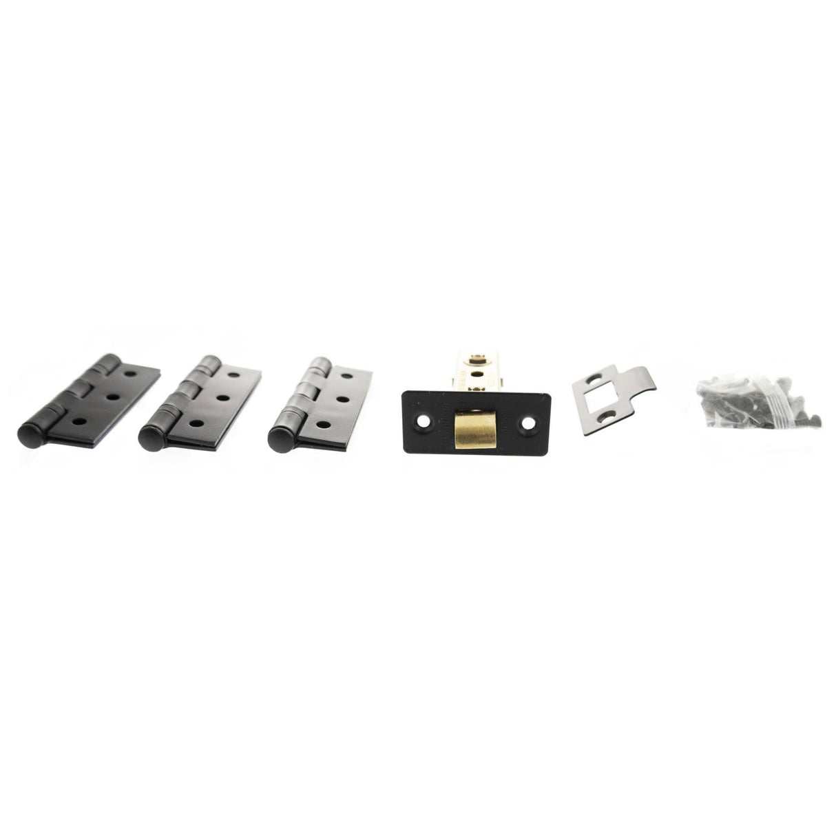 Quality image of Atlantic Latch Pack [CE] 3" (Latch x1) + 3"x2" (Hinge x3) - Matt Black | Sku. alp332mb | available from Trade Door Handles.