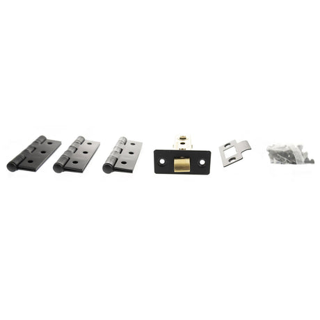 Quality image of Atlantic Latch Pack [CE] 3" (Latch x1) + 3"x2" (Hinge x3) - Matt Black | Sku. alp332mb | available from Trade Door Handles.