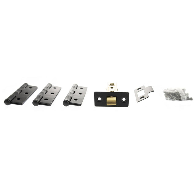 Quality image of Atlantic Latch Pack [CE] 3" (Latch x1) + 3"x2" (Hinge x3) - Matt Black | Sku. alp332mb | available from Trade Door Handles.