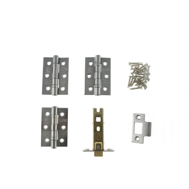 Quality image of Atlantic Latch Pack [CE] 3" (Latch x1) + 3"x2" (Hinge x3) - Satin Chrome | Sku. alp332sc | available from Trade Door Handles.