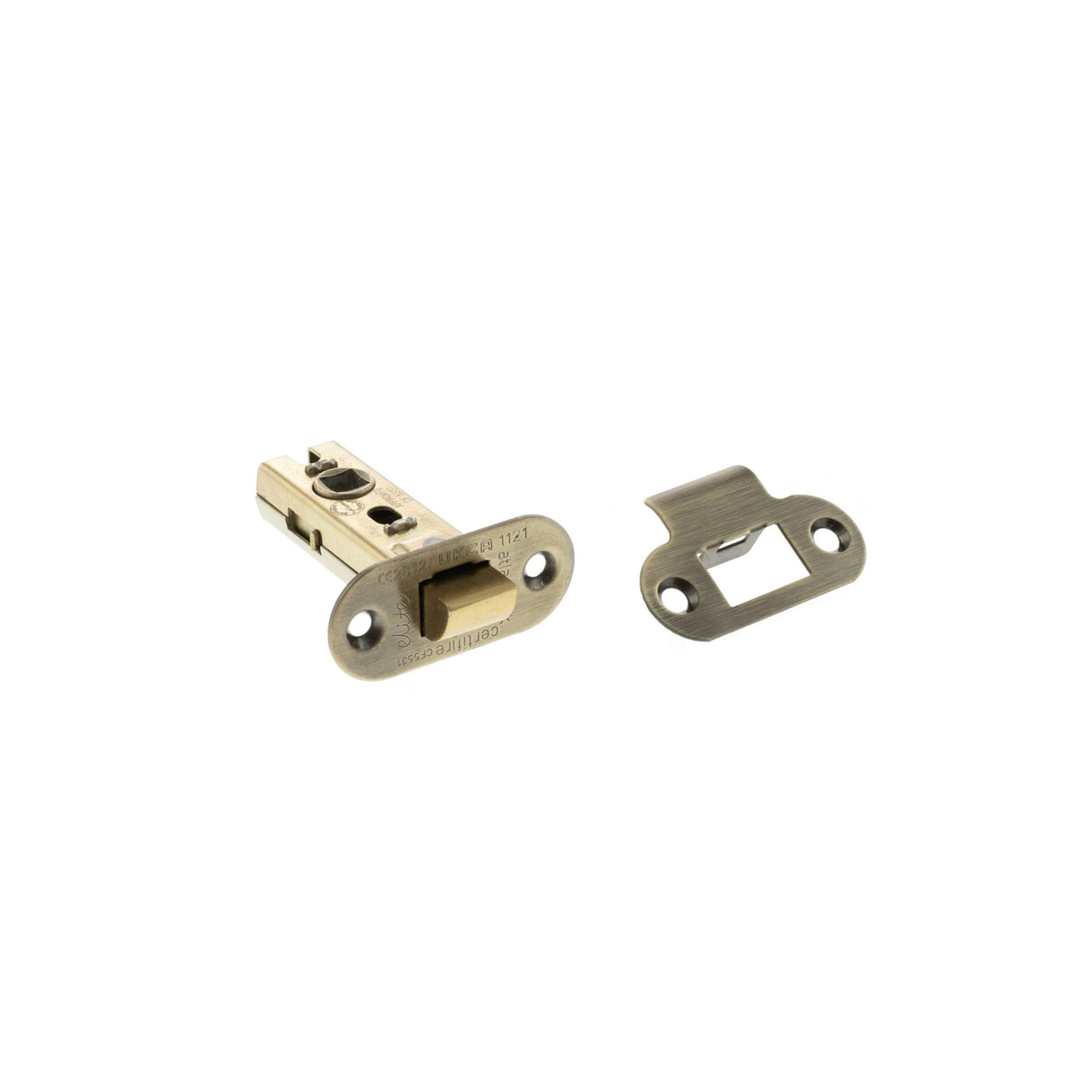 Quality image of Atlantic Fire-Rated CE Marked Bolt Through Tubular Radius Latch 2.5" - Antique Brass | Sku. alrce25ab | available from Trade Door Handles.