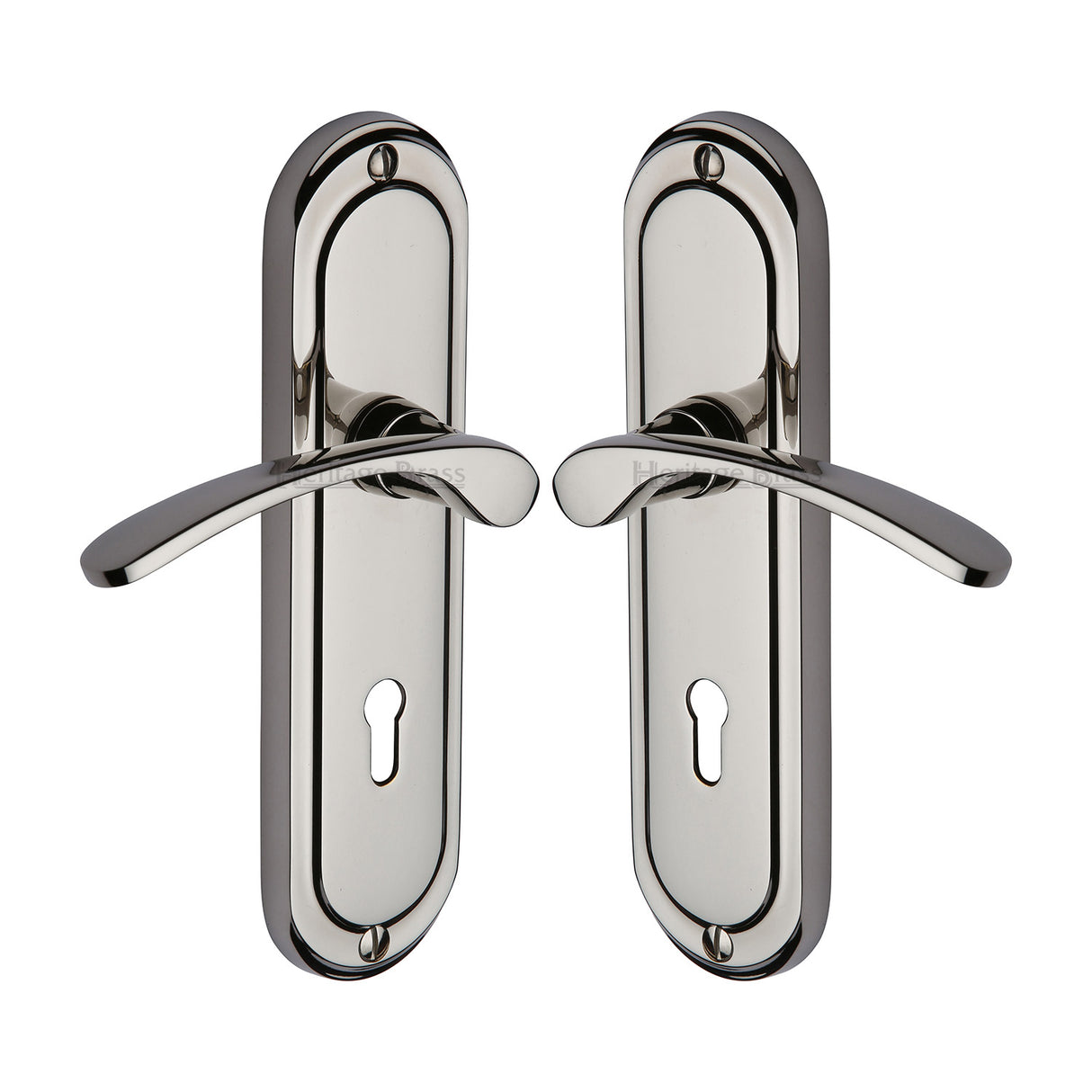 High quality image of the Heritage Brass Door Handle Lever Lock Ambassador Design Polished Nickel Finish | Sku. amb6200-pnf | Discounted prices available from Trade Door Handles