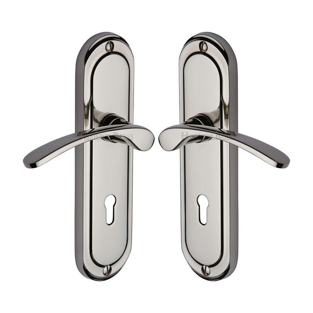 High quality image of the Heritage Brass Door Handle Lever Lock Ambassador Design Polished Nickel Finish | Sku. amb6200-pnf | Discounted prices available from Trade Door Handles