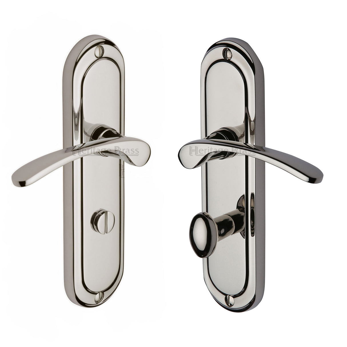 High quality image of the Heritage Brass Door Handle for Bathroom Ambassador Design Polished Nickel Finish | Sku. amb6230-pnf | Discounted prices available from Trade Door Handles