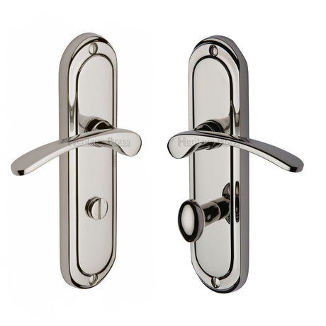 High quality image of the Heritage Brass Door Handle for Bathroom Ambassador Design Polished Nickel Finish | Sku. amb6230-pnf | Discounted prices available from Trade Door Handles