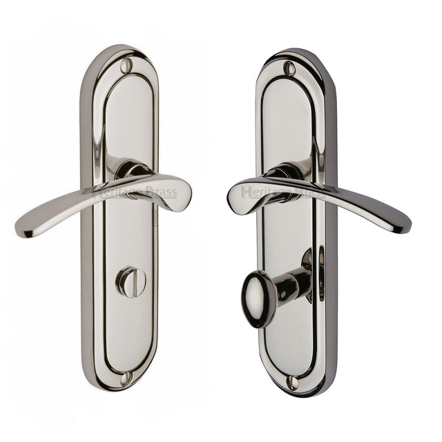 High quality image of the Heritage Brass Door Handle for Bathroom Ambassador Design Polished Nickel Finish | Sku. amb6230-pnf | Discounted prices available from Trade Door Handles