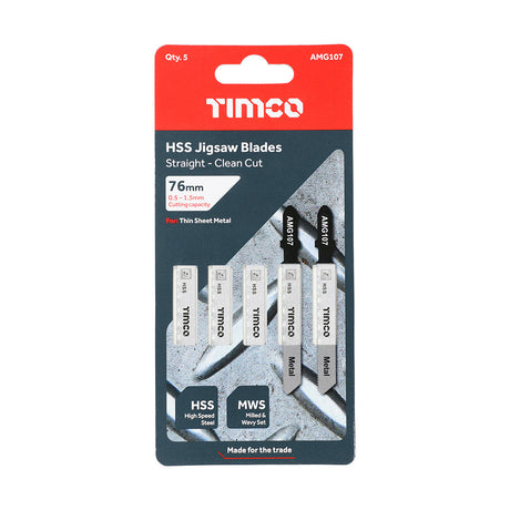 This is an image of Timco - Jigsaw Blades - Metal Cutting - HSS Blades - T118G T118G (5 Pieces Pack) AMG107