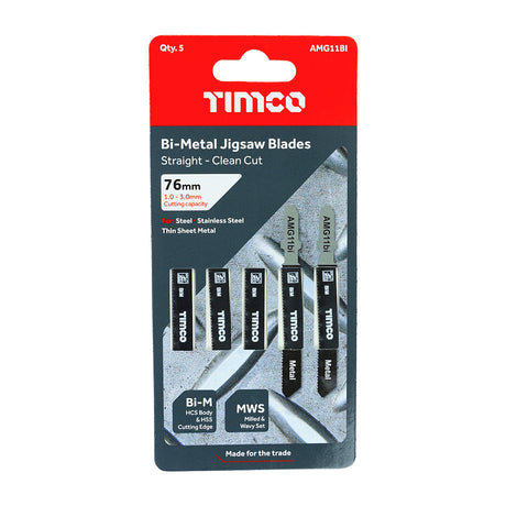 This is an image of Timco - Jigsaw Blades - Metal Cutting - Bi-Metal Blades - T118AF T118AF (5 Pieces Pack) AMG11BI
