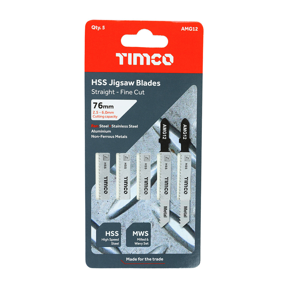 This is an image of Timco - Jigsaw Blades - Metal Cutting - HSS Blades - T118B T118B (5 Pieces Pack) AMG12