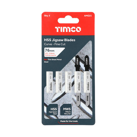 This is an image of Timco - Jigsaw Blades - Metal Cutting - HSS Blades - T218A T218A (5 Pieces Pack) AMG21