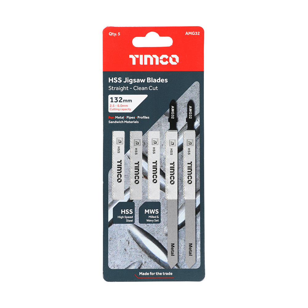 This is an image of Timco - Jigsaw Blades - Metal Cutting - HSS Blades - T318B T318B (5 Pieces Pack) AMG32