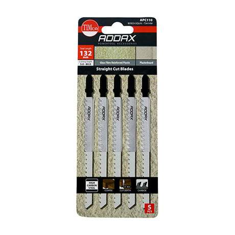 This is an image of Timco - Jigsaw Blades - Plasterboard & Cement Board Cutting - HCS Blades - T341HM T341HM (5 Pieces Pack) APC110