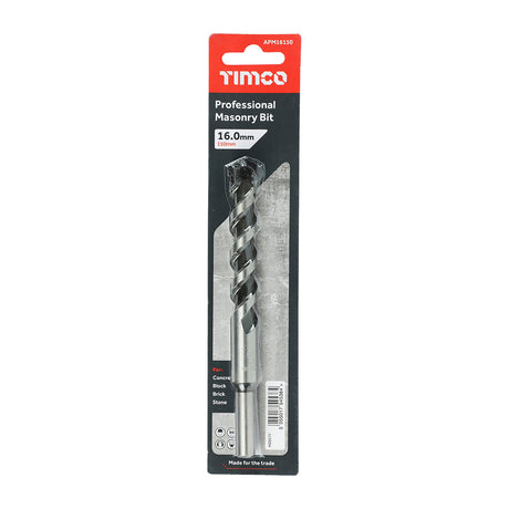 This is an image of Timco - Professional Masonry Bit 16.0 x 150 (1 Each Blister Pack) APM16150