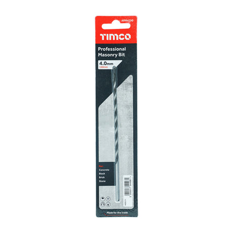 This is an image of Timco - Professional Masonry Bit 4.0 x 150 (1 Each Blister Pack) APM4150