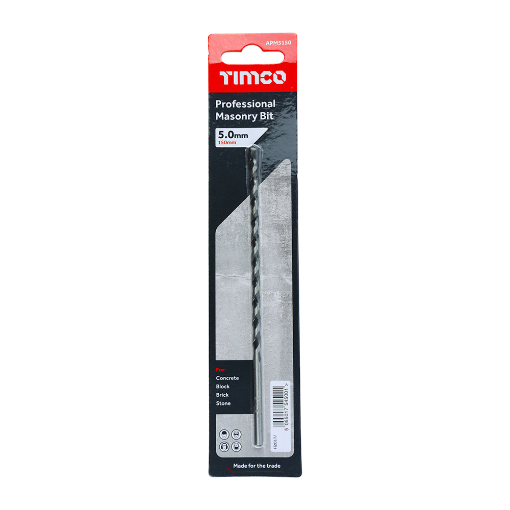 This is an image of Timco - Professional Masonry Bit 5.0 x 150 (1 Each Blister Pack) APM5150