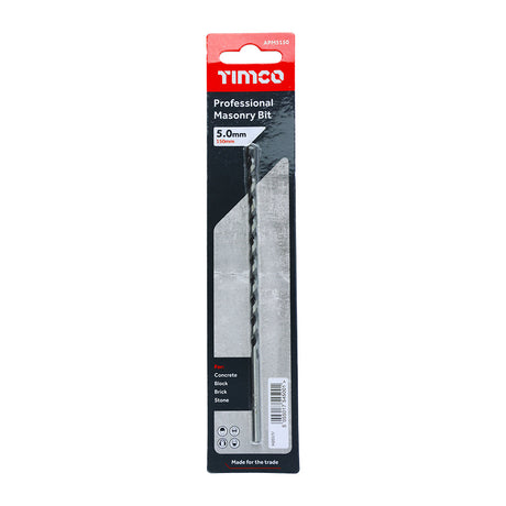 This is an image of Timco - Professional Masonry Bit 5.0 x 150 (1 Each Blister Pack) APM5150