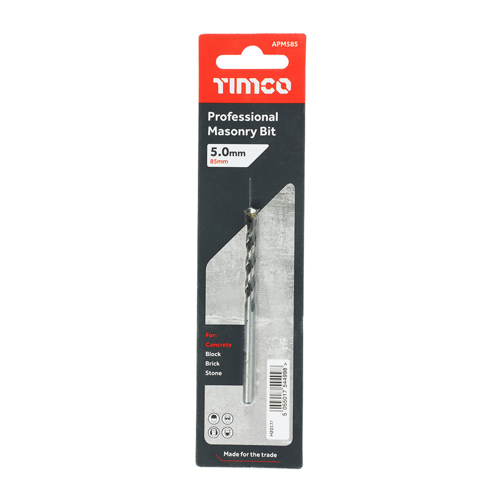 This is an image of Timco - Professional Masonry Bit 5.0 x 85 (1 Each Blister Pack) APM585