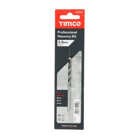 This is an image of Timco - Professional Masonry Bit 5.0 x 85 (1 Each Blister Pack) APM585