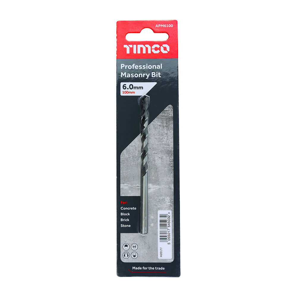 This is an image of Timco - Professional Masonry Bit 6.0 x 100 (1 Each Blister Pack) APM6100