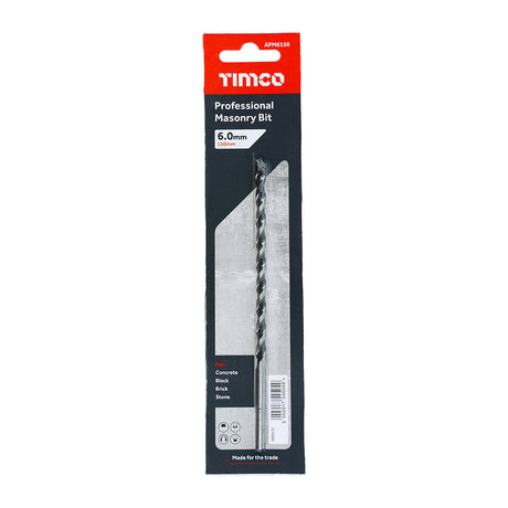 This is an image of Timco - Professional Masonry Bit 6.0 x 150 (1 Each Blister Pack) APM6150
