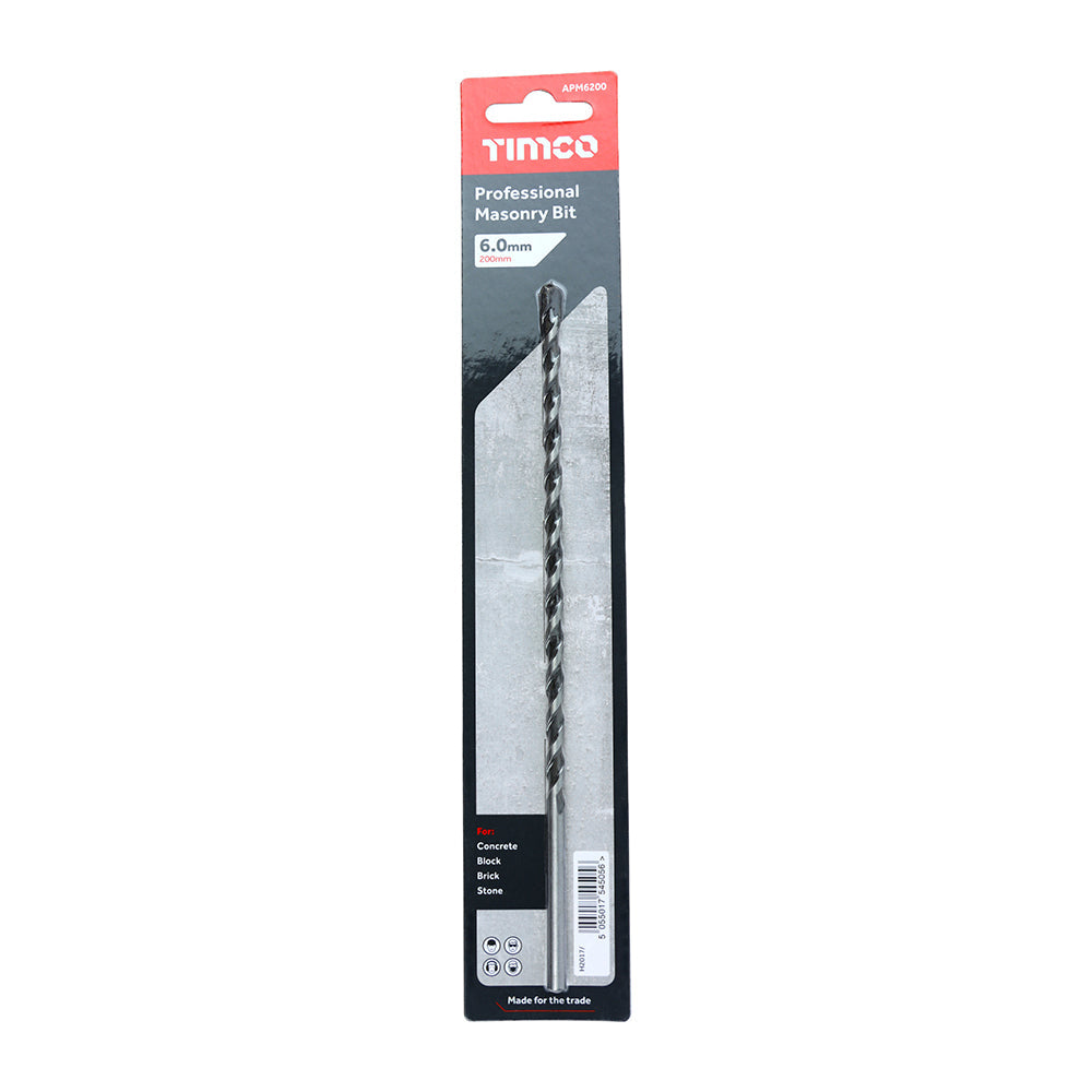 This is an image of Timco - Professional Masonry Bit 6.0 x 200 (1 Each Blister Pack) APM6200