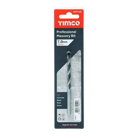 This is an image of Timco - Professional Masonry Bit 7.0 x 100 (1 Each Blister Pack) APM7100