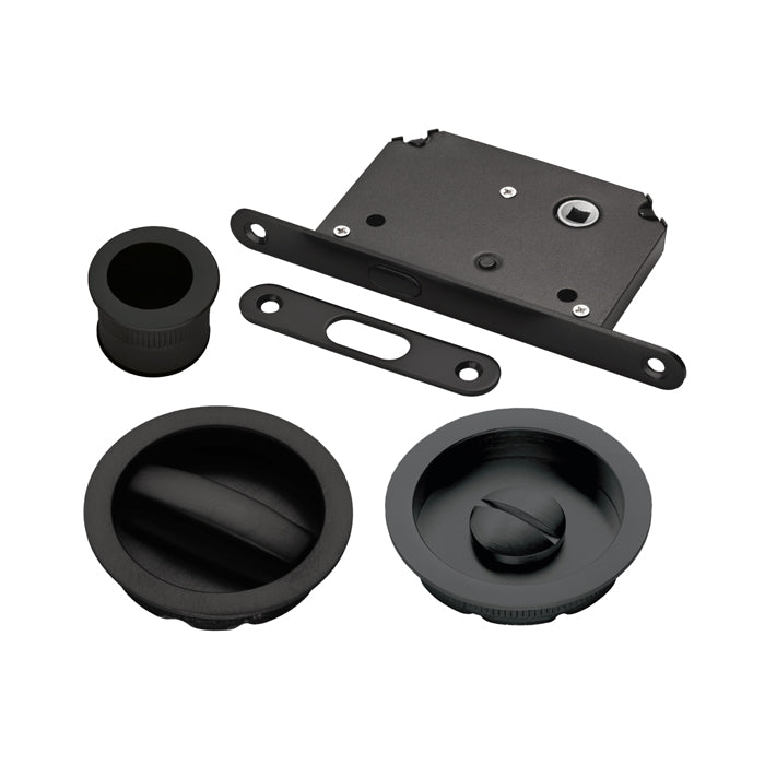 High quality image of Manital - Sliding Door Lock Set - Matt Black | Sku. art55bmb | Trade Door Handles.
