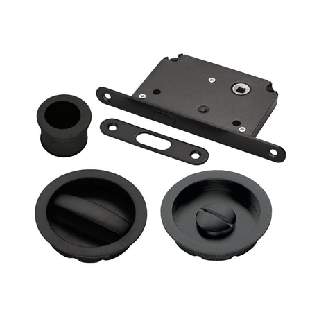 High quality image of Manital - Sliding Door Lock Set - Matt Black | Sku. art55bmb | Trade Door Handles.