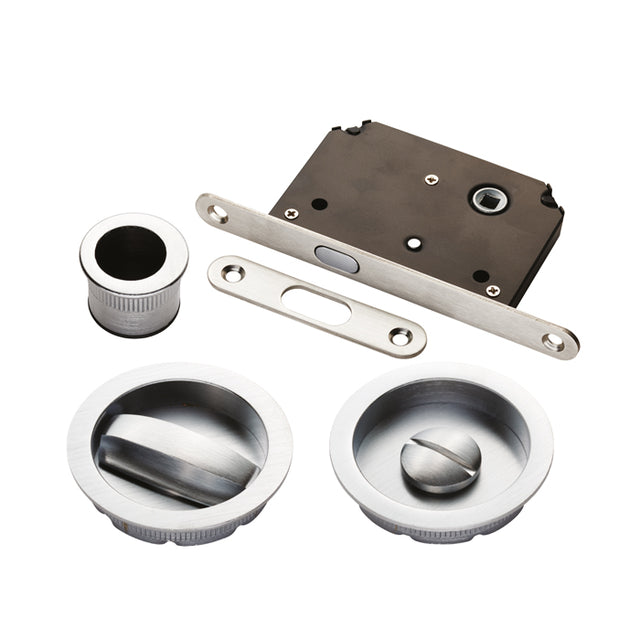 High quality image of Manital - Sliding Door Lock Set - Satin Chrome | Sku. art55bsc | Trade Door Handles.