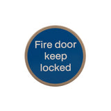 Quality image of Atlantic Fire Door Keep Locked Disc Sign 3M Adhesive 75mm - Satin Stainless Steel | Sku. as75fdklasss | available from Trade Door Handles.