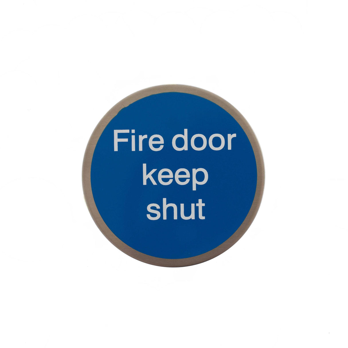 Quality image of Atlantic Fire Door Keep Shut Disc Sign 75mm 3M Adhesive - Satin Stainless Steel | Sku. as75fdksasss | available from Trade Door Handles.