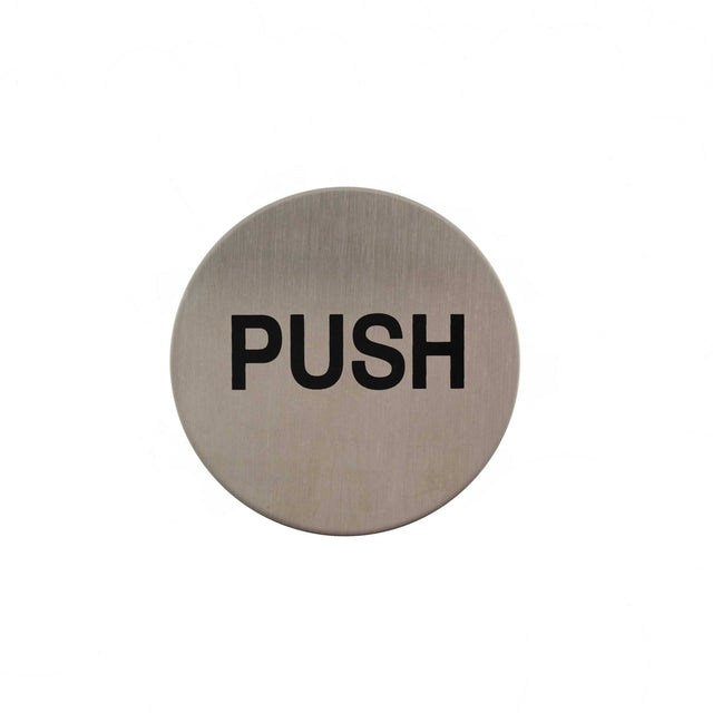 Quality image of Atlantic Push Disc Sign 3M Adhesive 75mm - Satin Stainless Steel | Sku. as75pushasss | available from Trade Door Handles.