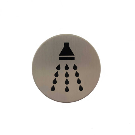 Quality image of Atlantic Shower Disc Sign 3M Adhesive 75mm - Satin Stainless Steel | Sku. as75sasss | available from Trade Door Handles.