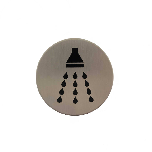 Quality image of Atlantic Shower Disc Sign 3M Adhesive 75mm - Satin Stainless Steel | Sku. as75sasss | available from Trade Door Handles.