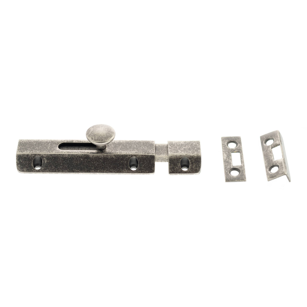 Quality image of Atlantic Solid Brass Surface Door Bolt 4" - Distressed Silver | Sku. asb4ds | available from Trade Door Handles.