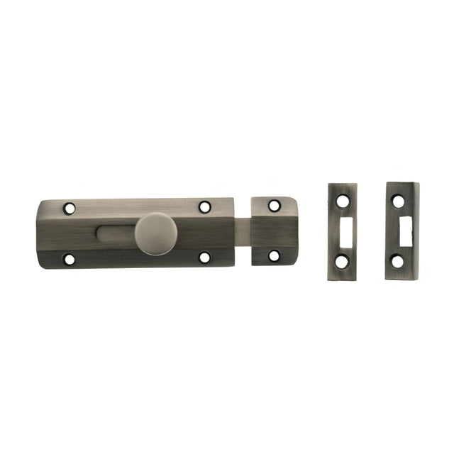 Quality image of Atlantic Solid Brass Surface Door Bolt 4" - Matt Gun Metal | Sku. asb4mbn | available from Trade Door Handles.