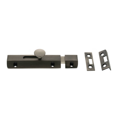 Quality image of Atlantic Solid Brass Surface Door Bolt 4" - Matt Gun Metal | Sku. asb4mbn | available from Trade Door Handles.