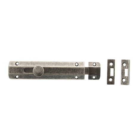 Quality image of Atlantic Solid Brass Surface Door Bolt 6" - Distressed Silver | Sku. asb6ds | available from Trade Door Handles.
