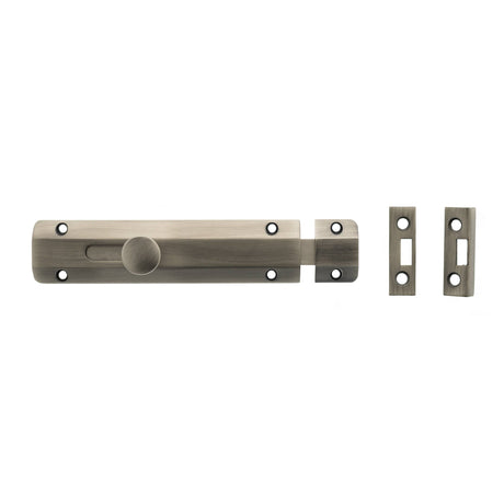 Quality image of Atlantic Solid Brass Surface Door Bolt 6" - Matt Gun Metal | Sku. asb6mbn | available from Trade Door Handles.