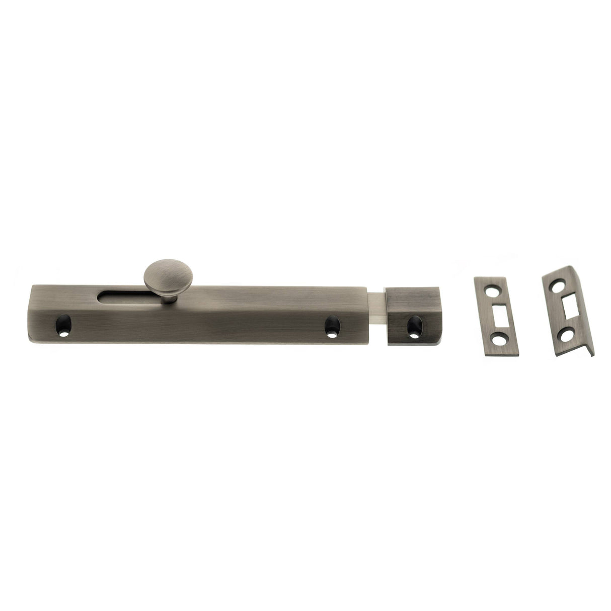Quality image of Atlantic Solid Brass Surface Door Bolt 6" - Matt Gun Metal | Sku. asb6mbn | available from Trade Door Handles.