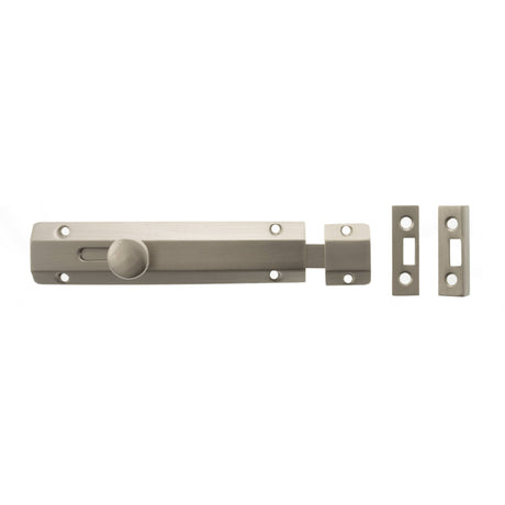 Quality image of Atlantic Solid Brass Surface Door Bolt 6" - Satin Nickel | Sku. asb6sn | available from Trade Door Handles.